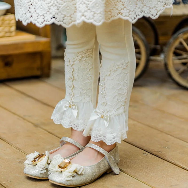 2019 Осенняя детская одежда штаны с кружевами для девочек Повседневное леггинсы