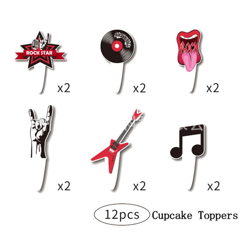 Rock And Roll Balloons Video Note Guitar Band Microphone Happy Birthday Banner Party Decoration Music Radio Cake Toppers Ballons | Дом и сад