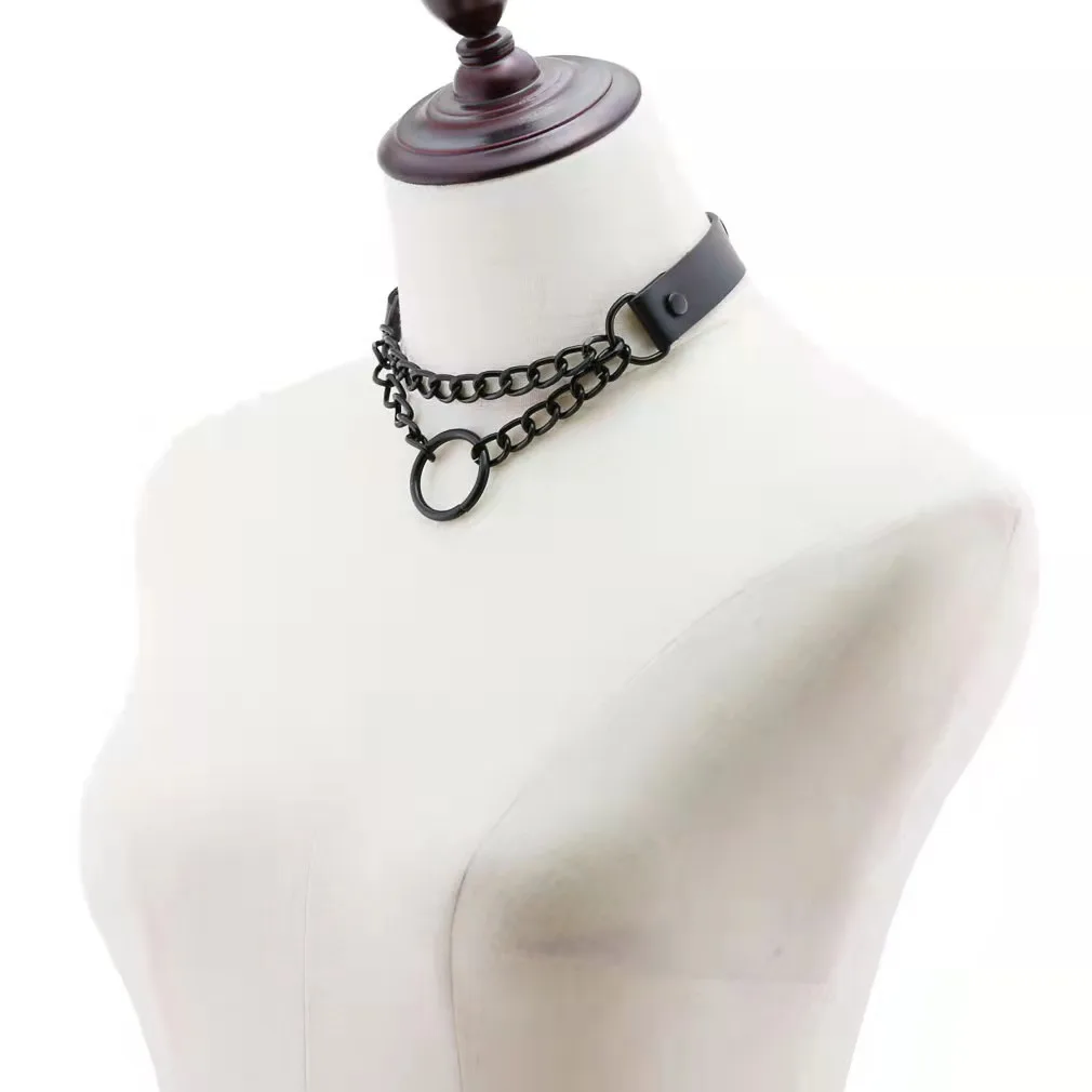 

Woman Black Punk Choker Collar Necklace Pu Leather Goth Rivets Choker Necklace Pendientes Party Club Sexy Gothic Femme Jewelry