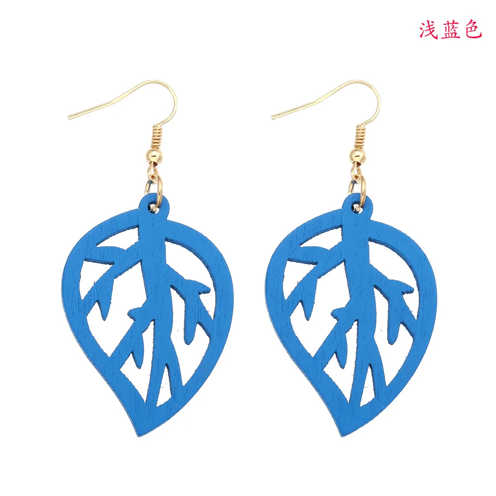 Золотые Висячие желтые деревянные трендовые женские серьги в виде листьев