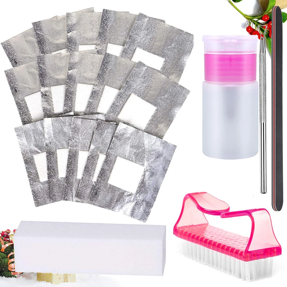 

1Set 100Pcs Nail Enamel Removers Kit Manicure Foil Nail Polish Scraper Nail Buffer Nail Brush