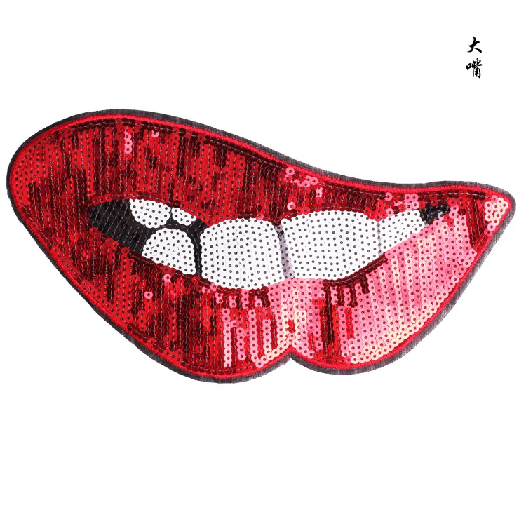 Красные рот губы Блестки бусины нашивки для одежды DIY Стразы Вышивка Аппликация