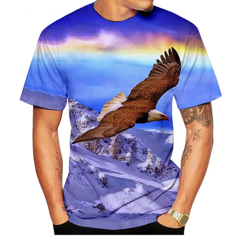 

2021 new 3D flying eagle print T-shirt men's and women's fashion casual sports T-shirt summer round neck short-sleeved