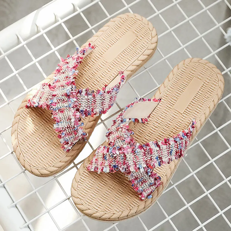 

Женские летние пляжные шлепанцы, эластичные сандалии с перекрестной горкой, богемные босоножки, повседневная обувь на плоской подошве, жен...