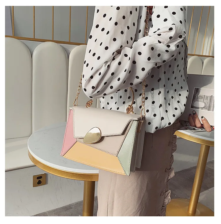 

Contrast Color PU Leather Crossbody Bags For Women 2020Chain Handbags with Metal Handle Shoulder Messenger Small Totes