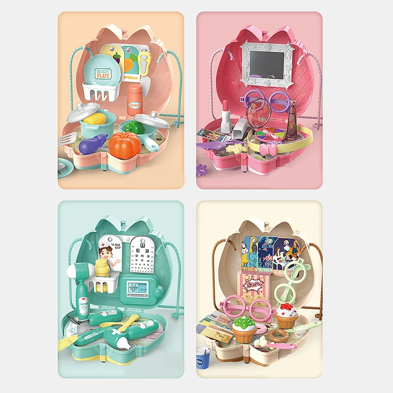 

Play House Toy Children's Simulation Backpack Combination Kitchen Tableware Makeup Set Medical Kit Film Themed Girl Gift FAS6