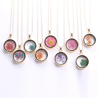 popular dried flower necklaces for women simple colorful round long pendant necklace womens daily wear accessories