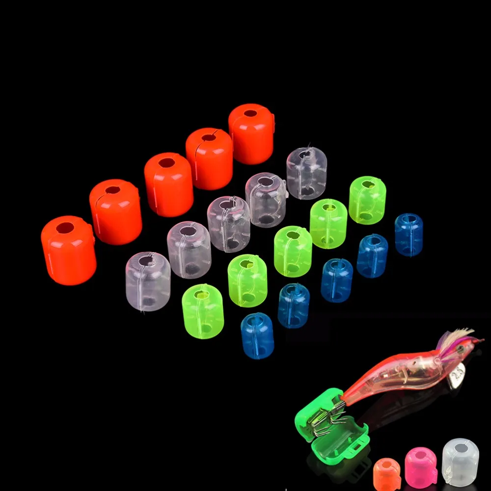 

10Pcs/lot Plastic Squid Jigs Wood Shrimp Hook Cover 4 Size Umbrella Hooks Box Multiple Color Fishing Accessories