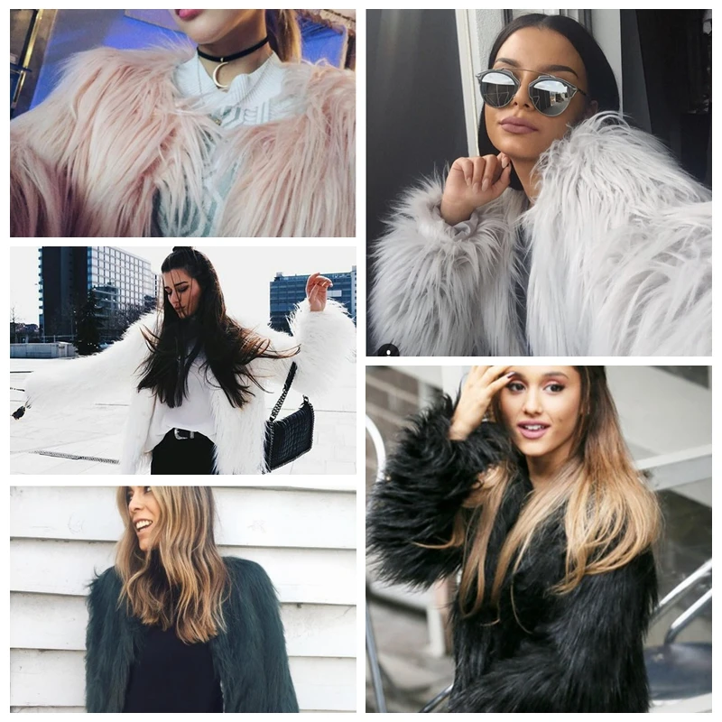 Fluffy White Furry Fur Coat Women Elegant Warm Long Sleeve Female Outerwear Autumn Winter Warm Coat Jacket Hairy Overcoat 2XL
