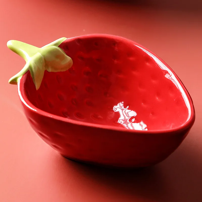 

Kawaii Strawberry Shaped Fruit Ceramics Bowl Salad Bowl Fruit Rice Serving Bowl Food Salad Snack Dish Restaurant Kitchen Bowl