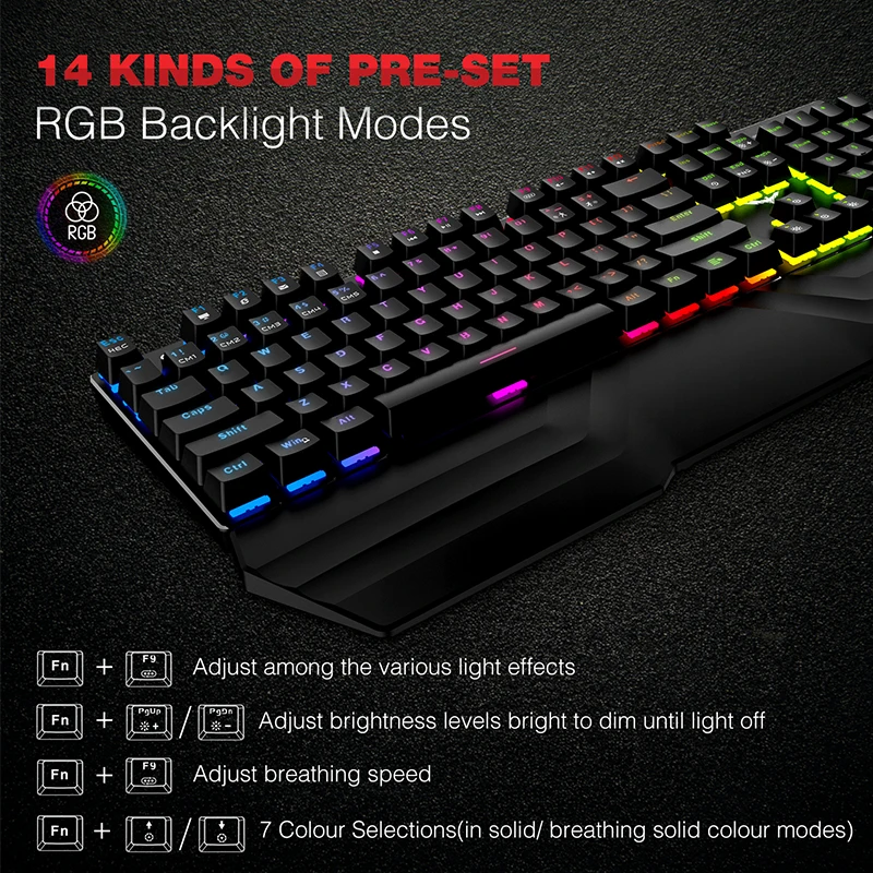 Игровая механическая клавиатура HAVIT 104 клавиши RGB-подсветка синие/красные