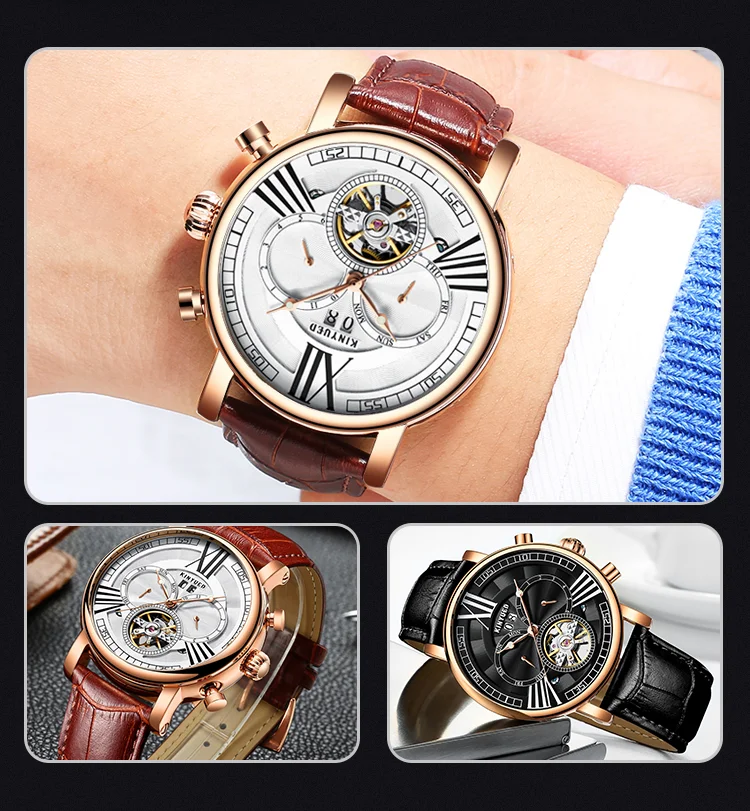 

KINYUEDTop Brand Luxury Gold Hollow out Automatic Mechanical Business Waterproof Luminous needle Clocks Men's Watches