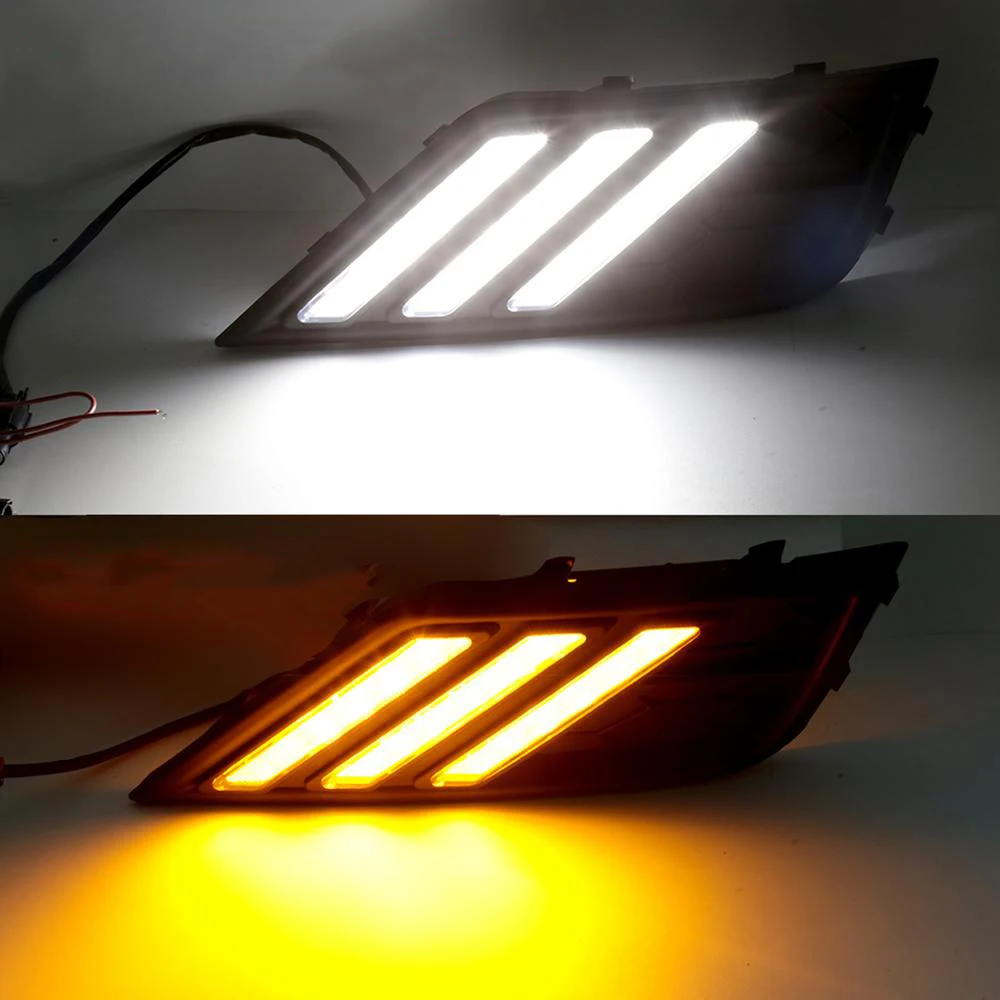 

K-Car 1Pair LED DRL Daytime Running Light Yellow Turn Signal Fog Lamp For VW Volkswagen Tiguan 2017 2018 2019