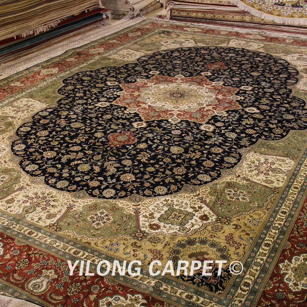 Yilong 12'x18' оверсайз персидские области ковры Восточный шелк ручной работы Наина медальон пол ковер(YJH235A