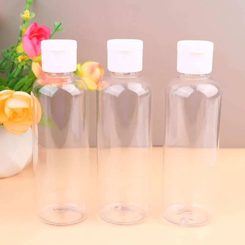 

10pcs 100ML Transparent Empty Bottle Portable Lid Dispenser Refillable Bottles Multifunctional Cosmetic Container with 5