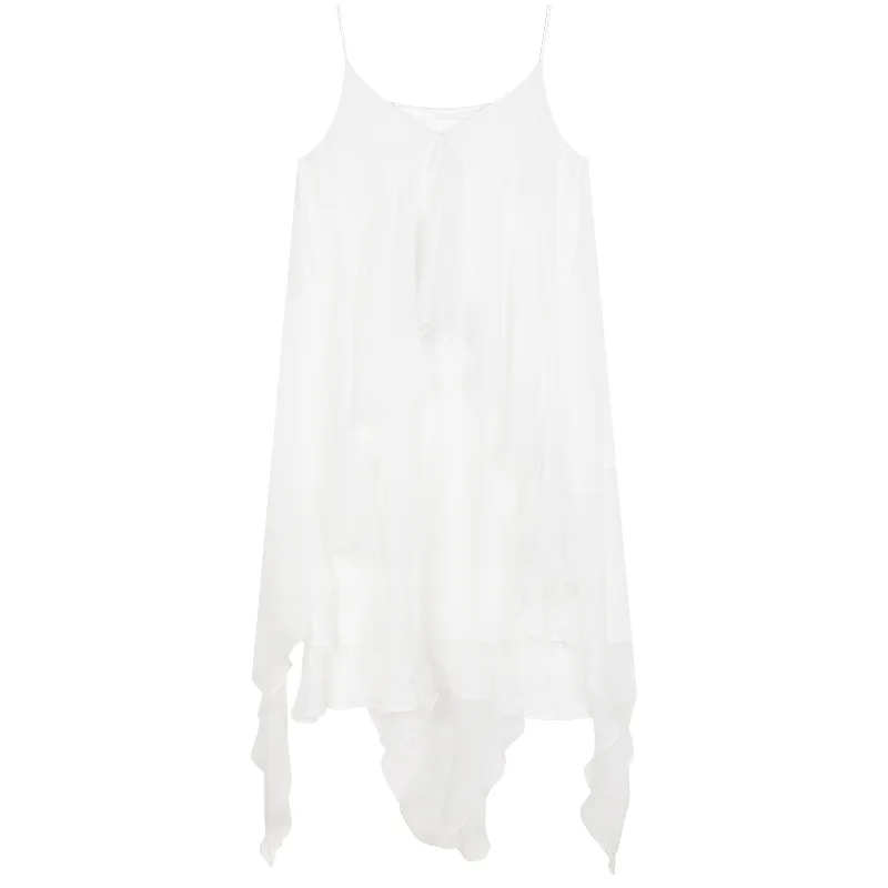 

Yigelila spring summer new V-neck irregular hem georgis lightweight suspender dress 62543