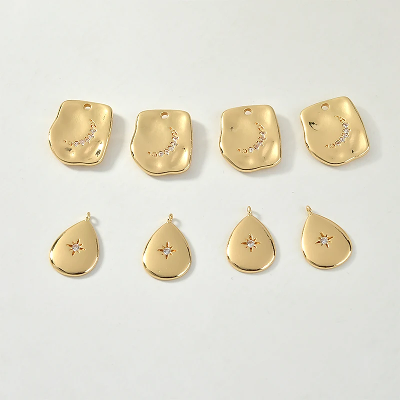 Медное покрытие 18 K Настоящее золото Звезда Луна циркон подвеска в форме капли DIY