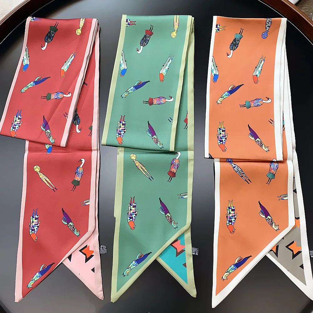

2019 Luxury New Print Twill Silk Small Women Scarf Hair Bags Handle Decoration Tie Multifunction Hand Ribbon Scarf