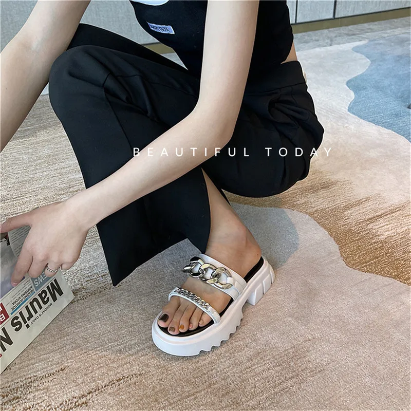 

FEDONAS Platform Women Flat Shoes Punk Genuine Leather Slipper Female Metal Decoration Summer Newest Casual Basic Shoes Woman