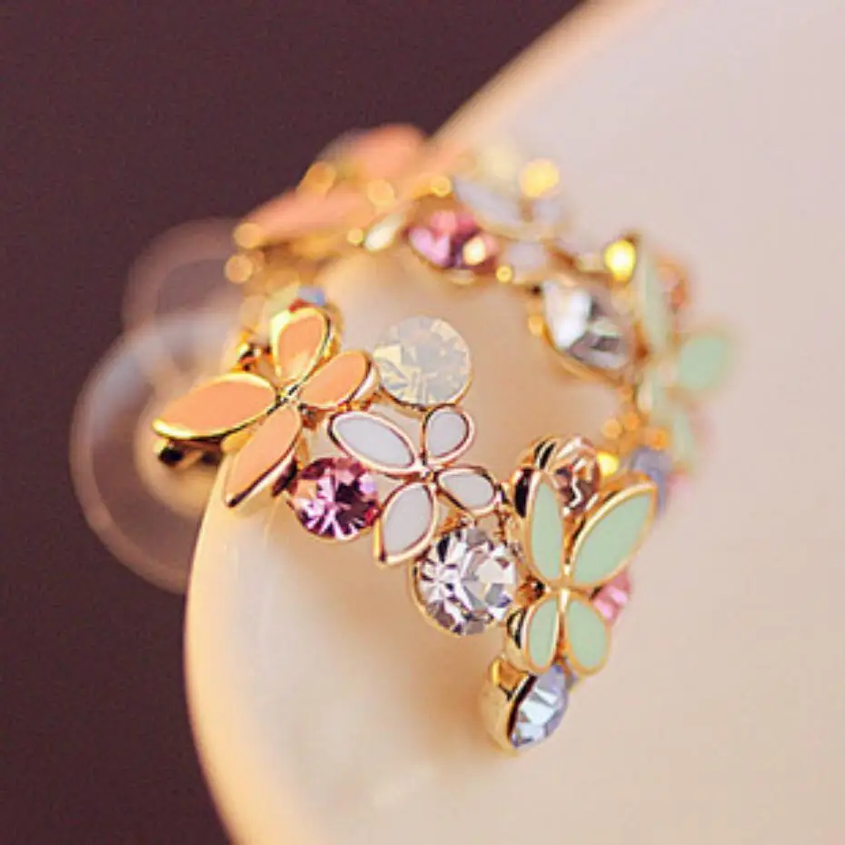 Новые модные золотые стразы с разноцветными цветами ослепительно C type бабочки