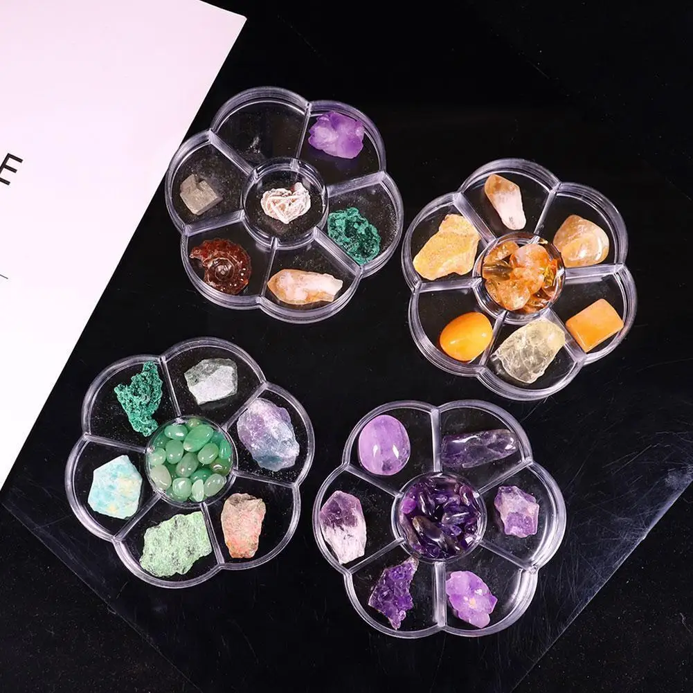 

Натуральный хрустальный камень, грубая руда, маркировочная коробка, семь видов драгоценных камней для обучения, коллекция образцов, студен...
