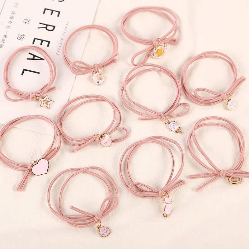 Модные эластичные резинки для волос с милыми розовыми сердечками и звездами 10