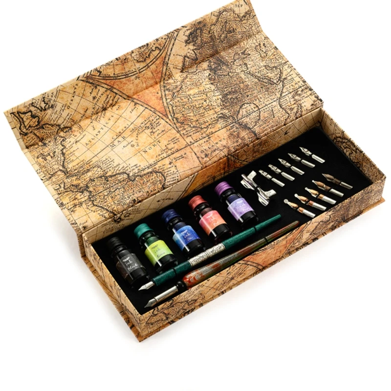 Набор для каллиграфии в готическом стиле ручка с 5 цветными чернилами 2 прямыми