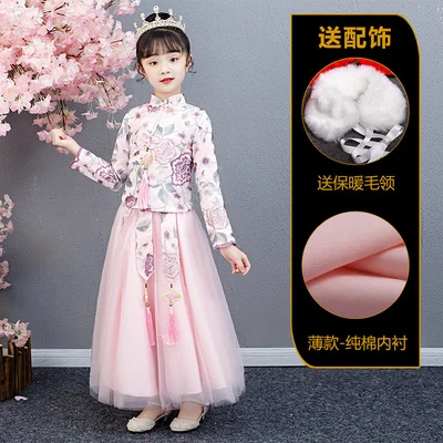Осень-зима плотные легинсы с юбкой для девочек Cheongsam костюмы Супер и волшебным