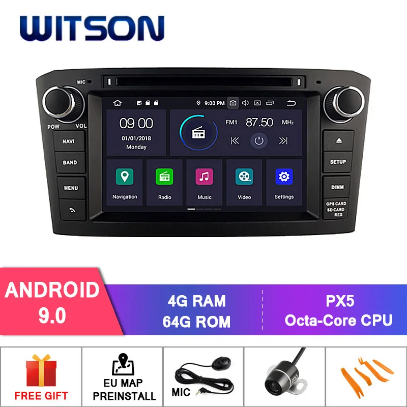 Германия запас! WITSON Android 9,0 ips экран автомобильный DVD для TOYOTA AVENSIS 2005-2007 4GB ram+ 64GB FLASH 8 Octa Core+ DVR/wifi+ DAB - Цвет: PX5 9.0 OS-Black