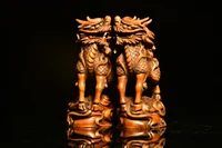 4china lucky old boxwood hand carved kirin statue a pair gatekeeper ornaments town house exorcism ward off evil spirits