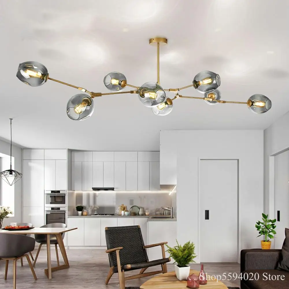 Modern Glass LED Ball Chandeliers Lustre Lighting Kitchen Luminaire Hanging Lamp Home Decor Fixtures Room Lights | Потолочные лампы и