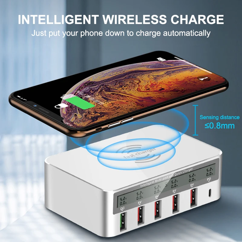 IHaitun 100 Вт беспроводной PD type C QC3.0 USB зарядное устройство светодиодный дисплей
