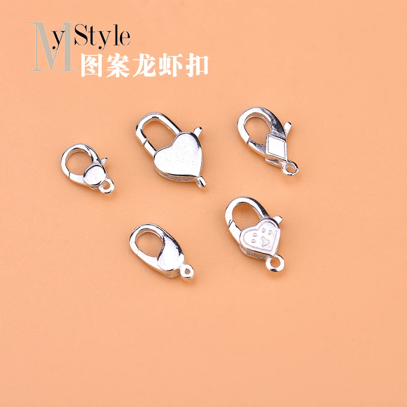 

925 Sterling Silver Round lobster buckle heart-shaped cat claw QQ buckle lobster buckle lovely simple versatile jewelry DIY acce