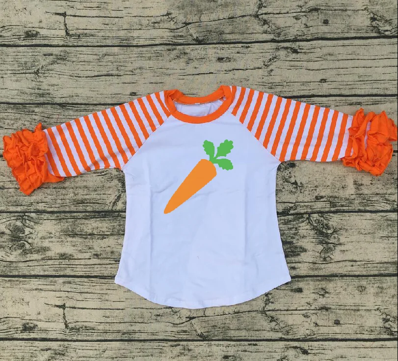 

new arrival Easter baby girls orange carrot cute cotton boutique top T-shirt raglan children clothes ruffles icing sleeve