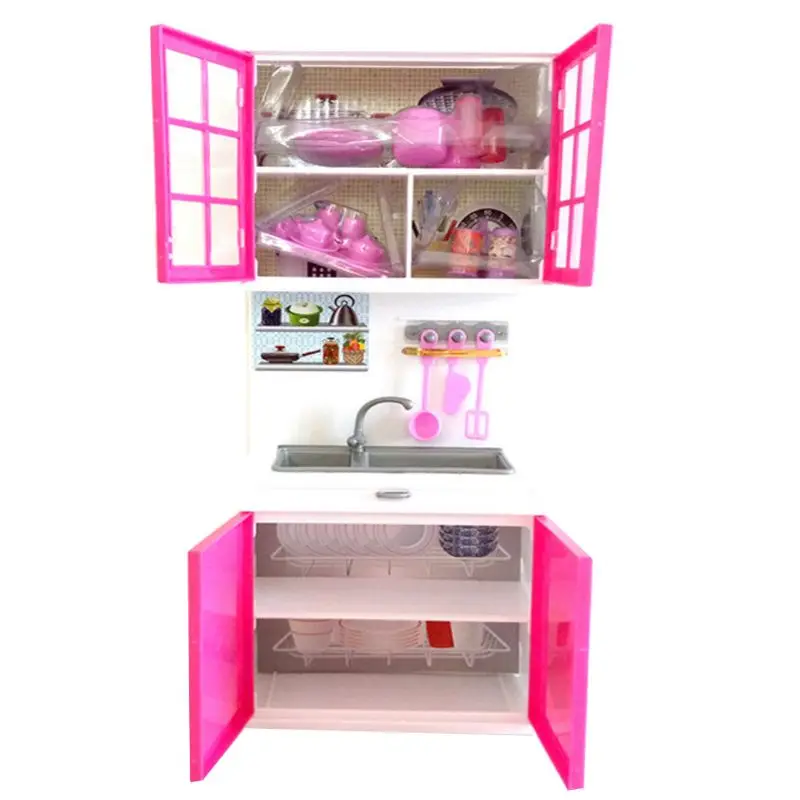 

Simulation Kitchen Cabinets Set Children Pretend Play Cooking Tools Mini Dolls