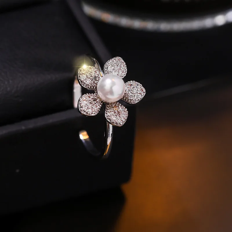 Новые корейские кольца с искусственным жемчугом и цирконием модные женские