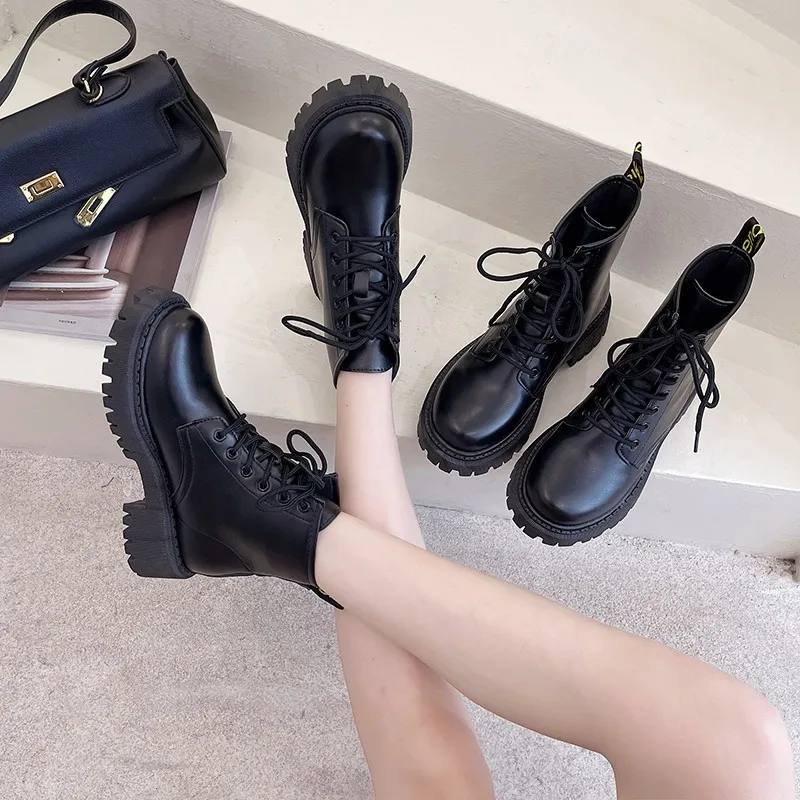 New autumn and early winter women's platform shoes, women's flat heel boots, fashionable side zipper women's ankle boots