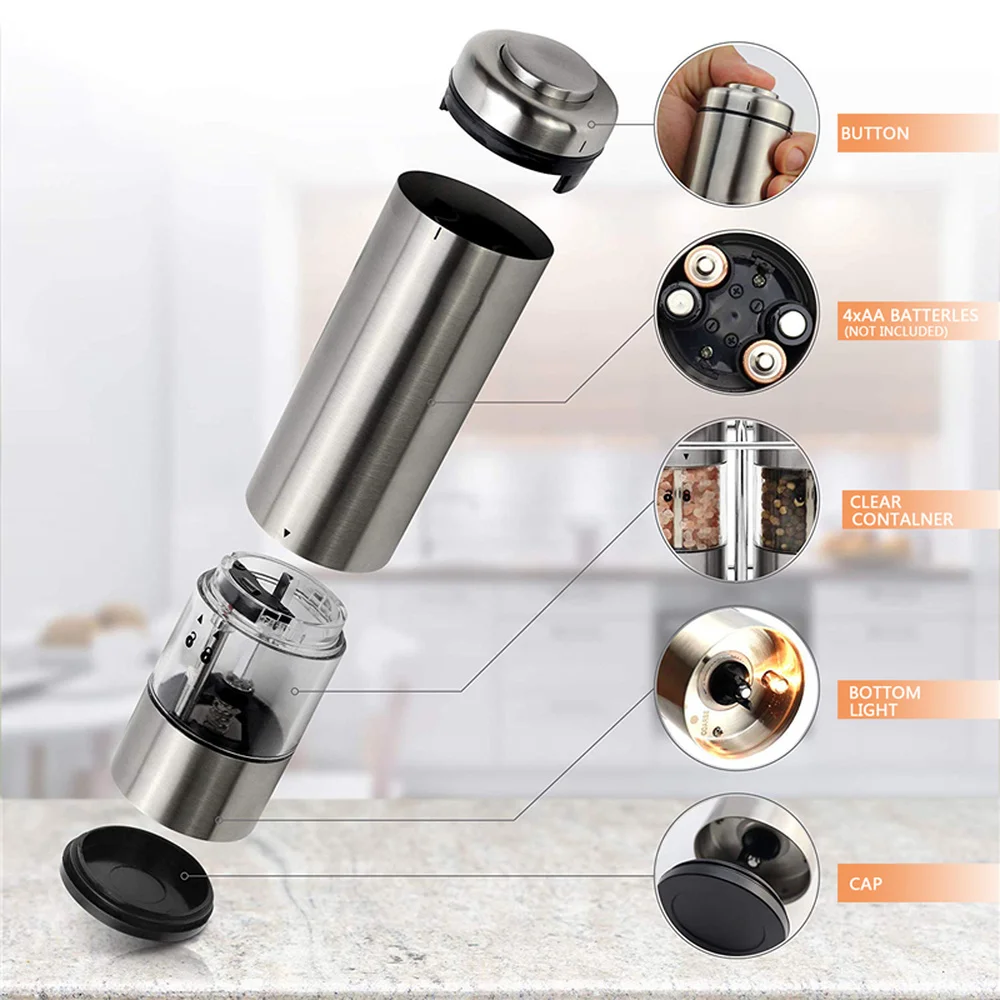 Мельница для перца электрическая мельница соли 2 шт. с металлической подставкой