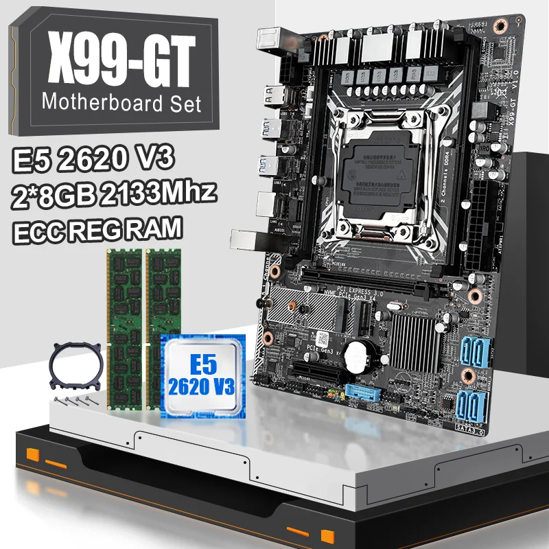 Комплект материнской платы JINGSHA X99GT lga 2011-V3 с XEON E5 2620V3 и 2*8 ГБ = 16 Гб DDR4 2133 МГц ECC REG ОЗУ