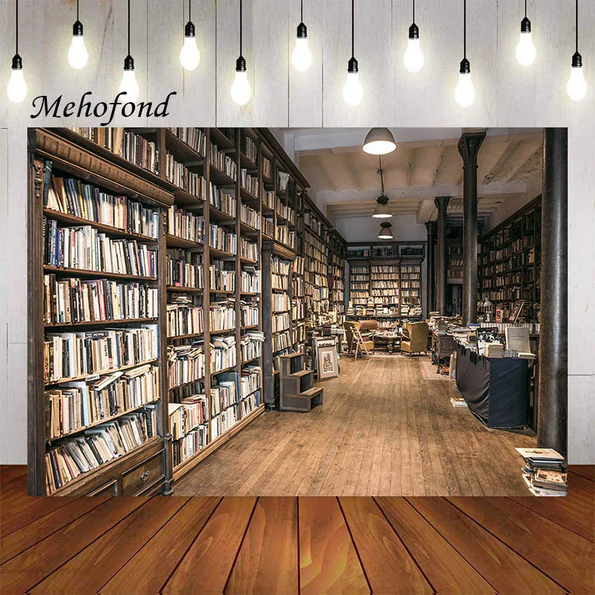 

Mehofond Library Photography Background Vintage Bookcase Retro Bookshelf Books Kids Adult Portrait Backdrop Photo Studio Props