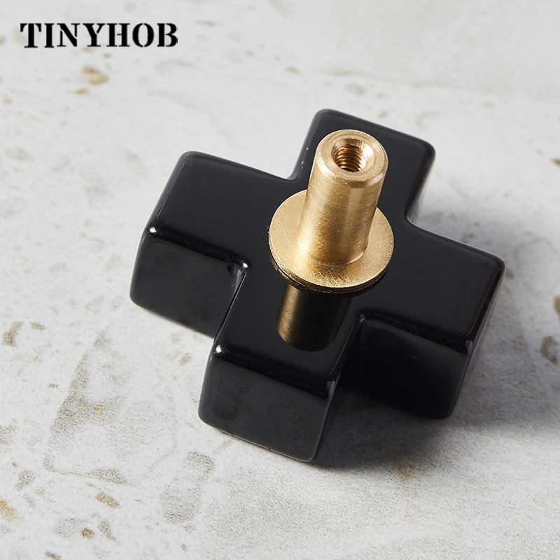 Крестообразные/обсидиана + латунные ручки для шкафа выдвижных ящиков