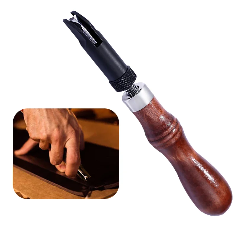 

LMDZ 1Pcs Wooden Color V Type Push Grooving Tool,With Adjustable Handle,Durable and Convenient for Leather Sewing DIY Craft