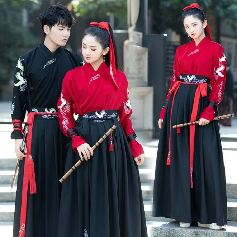 

Chinese National Folk Dance Costume Women Hanfu Cclothing Man Swordsman Outfit Male Couple CP Dress Tang Dynasty Prince Cloth