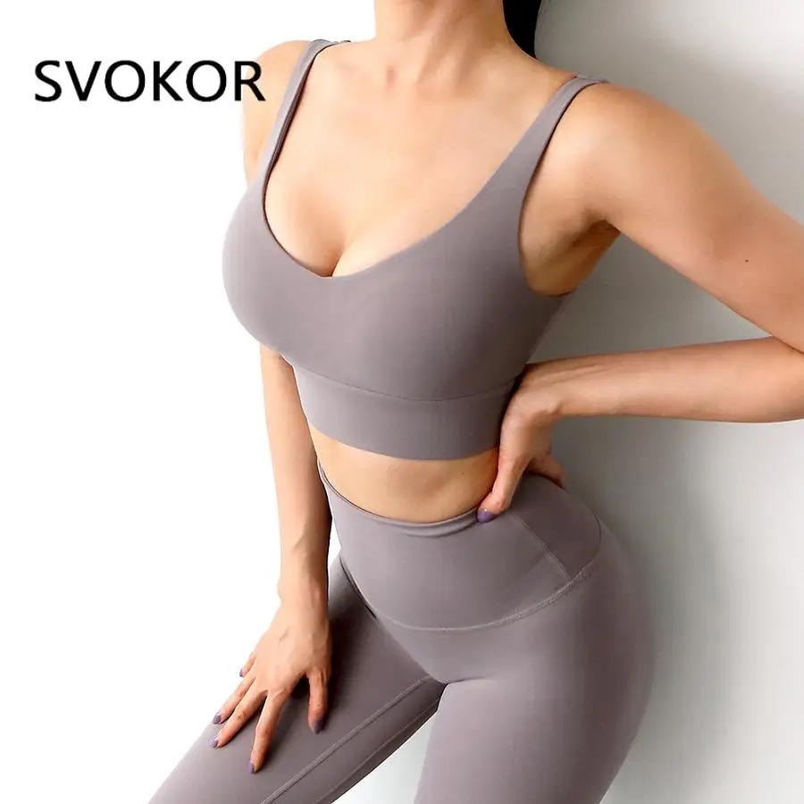 

SVOKOR Push Up Bra Women Sports Bras Breathable Wirefree Gym Workout Crop Tops Solid Females Shockproof Underwear Fitness