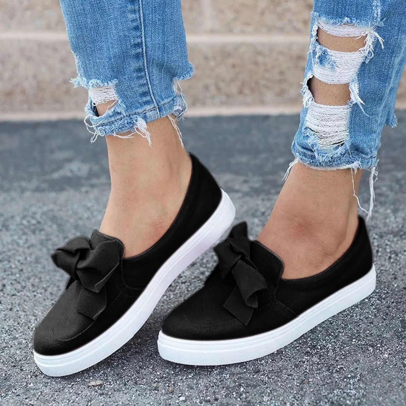 

Womens Flat Bowknot Canvas Casual Loafers 2021 Fashion Slip On Soft Sole Walking Shoes sneakers tenis feminino
