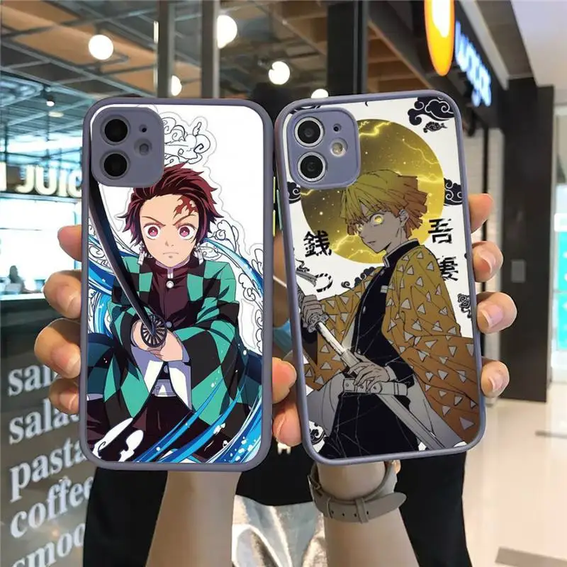 

demon slayer Phone Case For iPhone 12 11 Mini Pro XR XS Max 7 8 Plus X Matte transparent Gray Back Cover