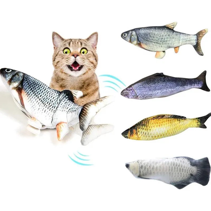 

Moving Fish Electric Toy For Cat USB Charger Interactive Cat Chew Bite Toys Catnip Supplies Kitten Fish Flop Cat Wagging Toy