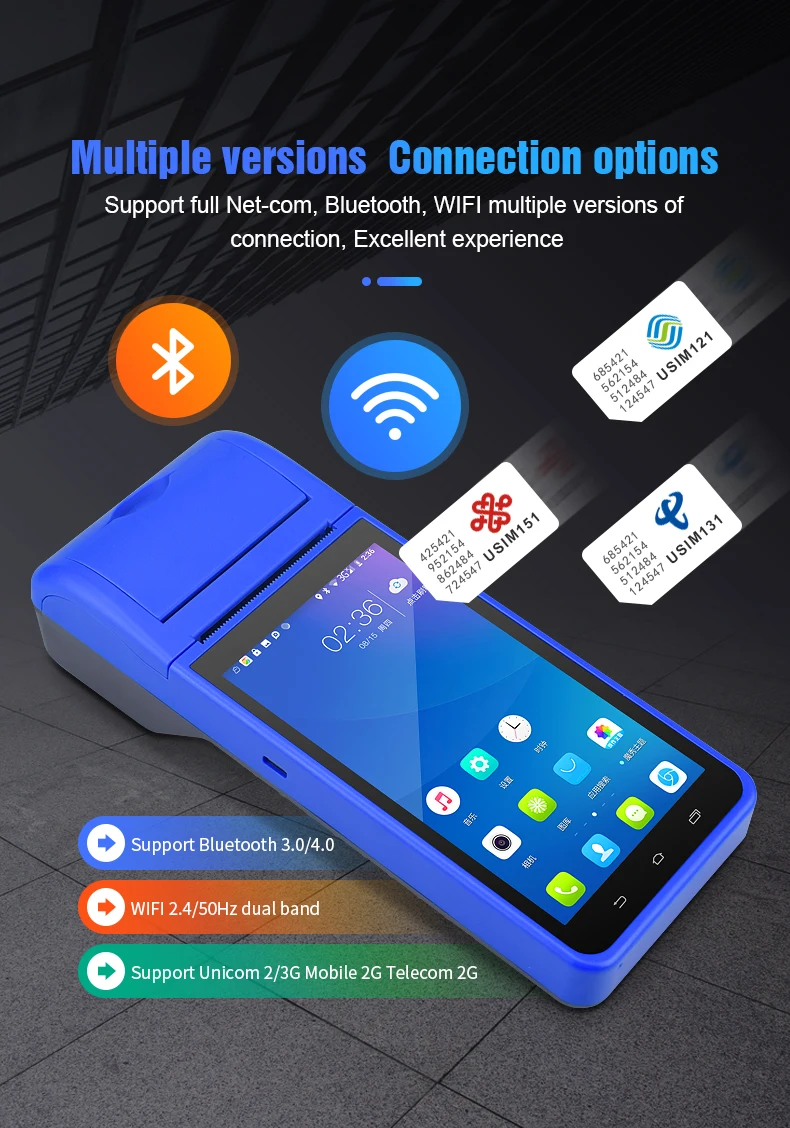 HD IPS экран 3G Wifi POS PDA терминал Ручной Смарт Беспроводной 58 мм BluetoothThermal принтер