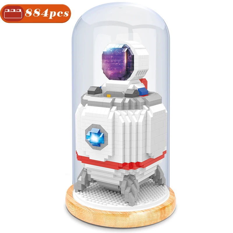 

MOC Astronaut Micro Building Blocks Spaceman Figures Astronaut With Display Box LED Light Diamond Mini Brick Toys For Kids gifts