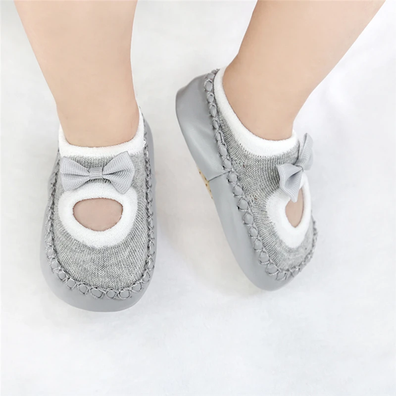

2019 Hot Sale Children's Floor Socks New Spring Autumn Non-Slip Leather Bottom Baby Shoes Bow 0-6 Month old Girl Socks